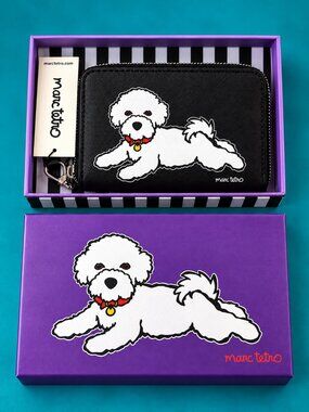MARC TETRO Bichon Frise Dog Black Zip Around Wristlet Puppy Wallet with Gift Box